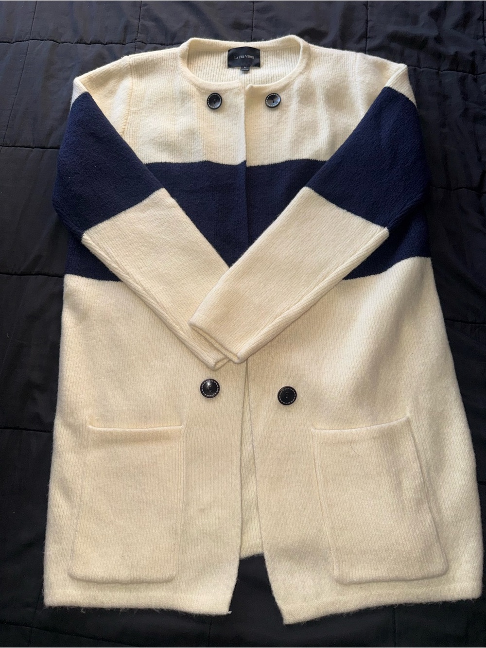La Fée Verte Cream Knit Cardigan with Contrast Buttons - Picture 5 of 5